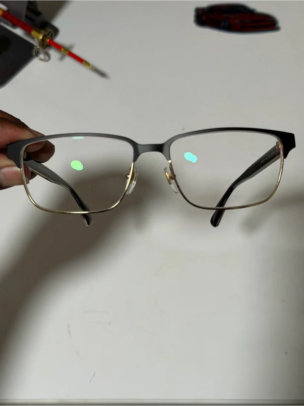 Gucci Men's Black and Gold Rimmed Eyeglasses